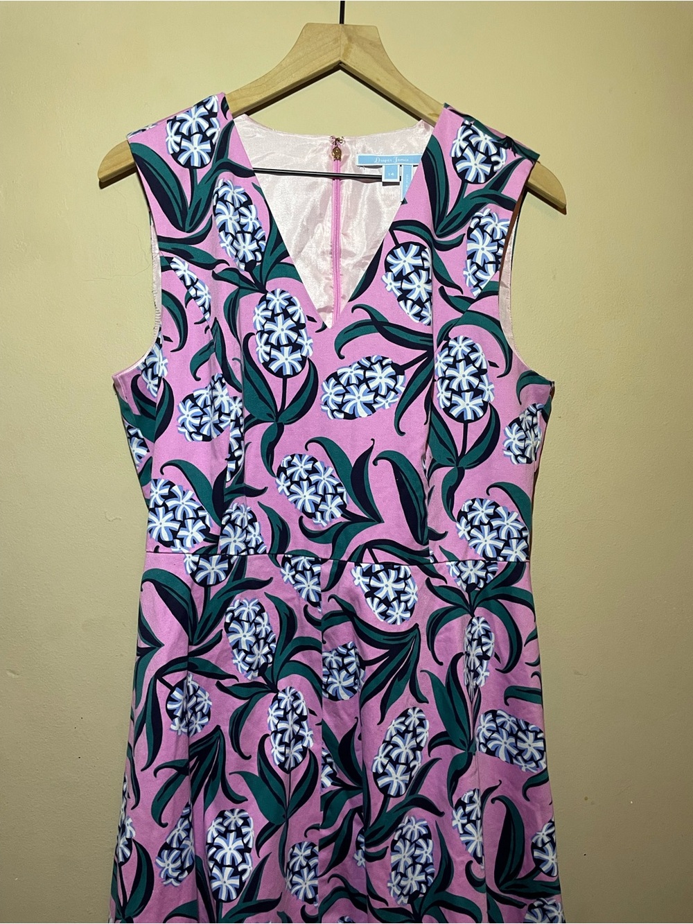 Draper James Pink Floral Fit & Flare Dress Size 14 Preppy Sleeveless Midi